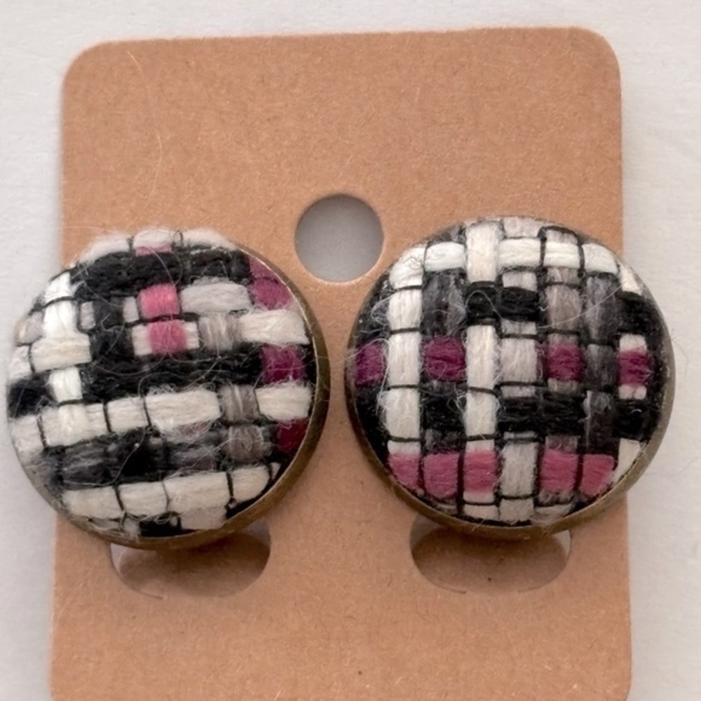 Fabric Button 20mm Clip On Earrings, NWT, Handmade, Unworn